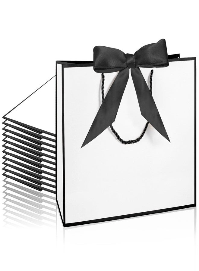 LDIWEE 12 PCS Black White Gift Bags with Handles, Bridesmaid Thank You Bags for Wedding, Elegant Gift Bags with Bow Ribbon Welcome Bags, Birthday, Baby Shower, Summer Vacation - Image 1